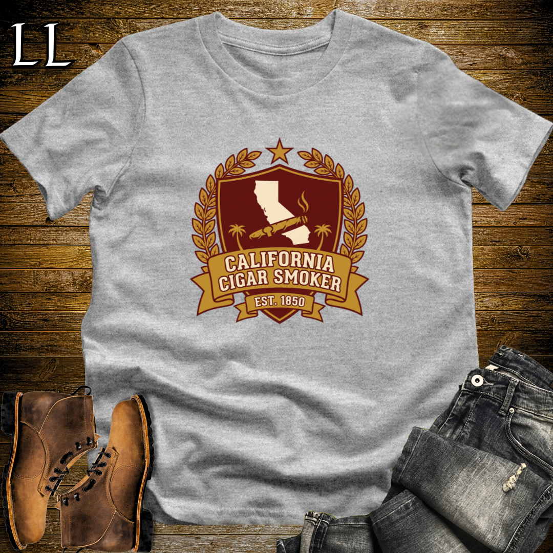 California Cigar Smoker Shield T-Shirt Sport Grey | State Cigar Crest Shirt