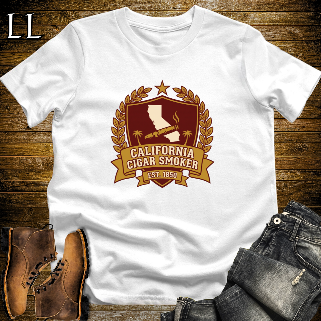 California Cigar Smoker Shield T-Shirt White | State Cigar Crest Shirt