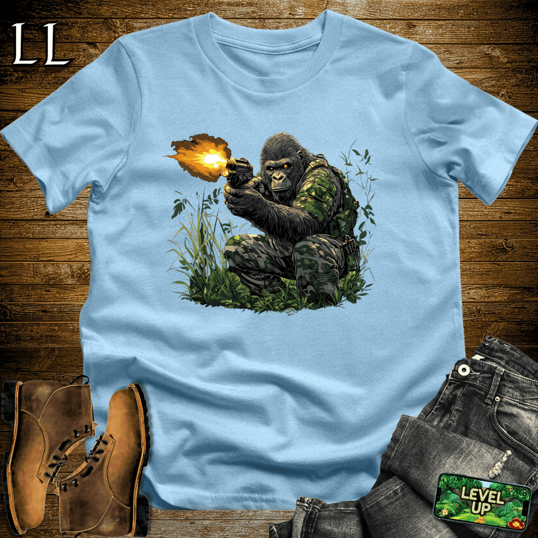 Camo Gorilla Softstyle Tee Light Blue | Tactical Tee