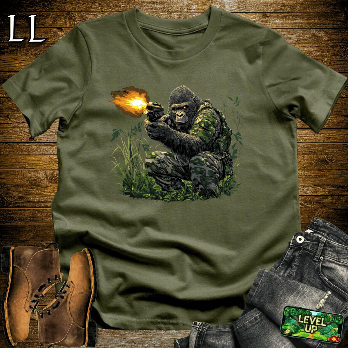 Camo Gorilla Softstyle Tee - Military Green - LegacyLayers