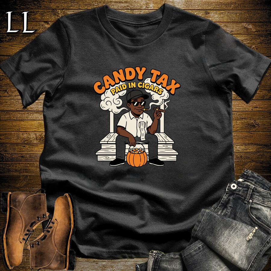 Candy Tax Front Porch Receipt Cigar Black Man T-Shirt Black | Funny Halloween Cigar Shirt