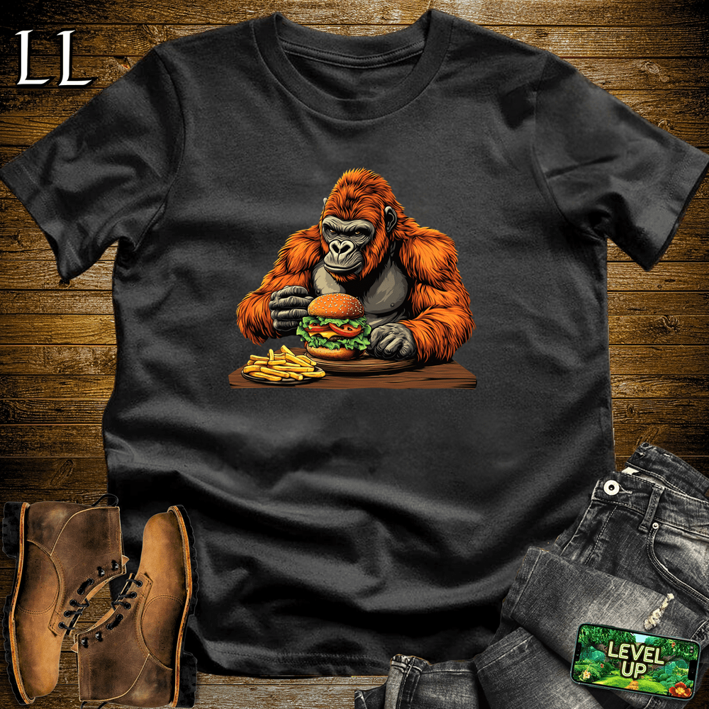 Cheeseburger Gorilla Black | Funny Gorilla Food Tee