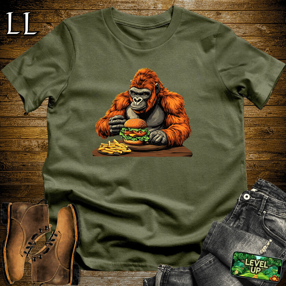 Cheeseburger Gorilla Military Green | Funny Gorilla Food Tee