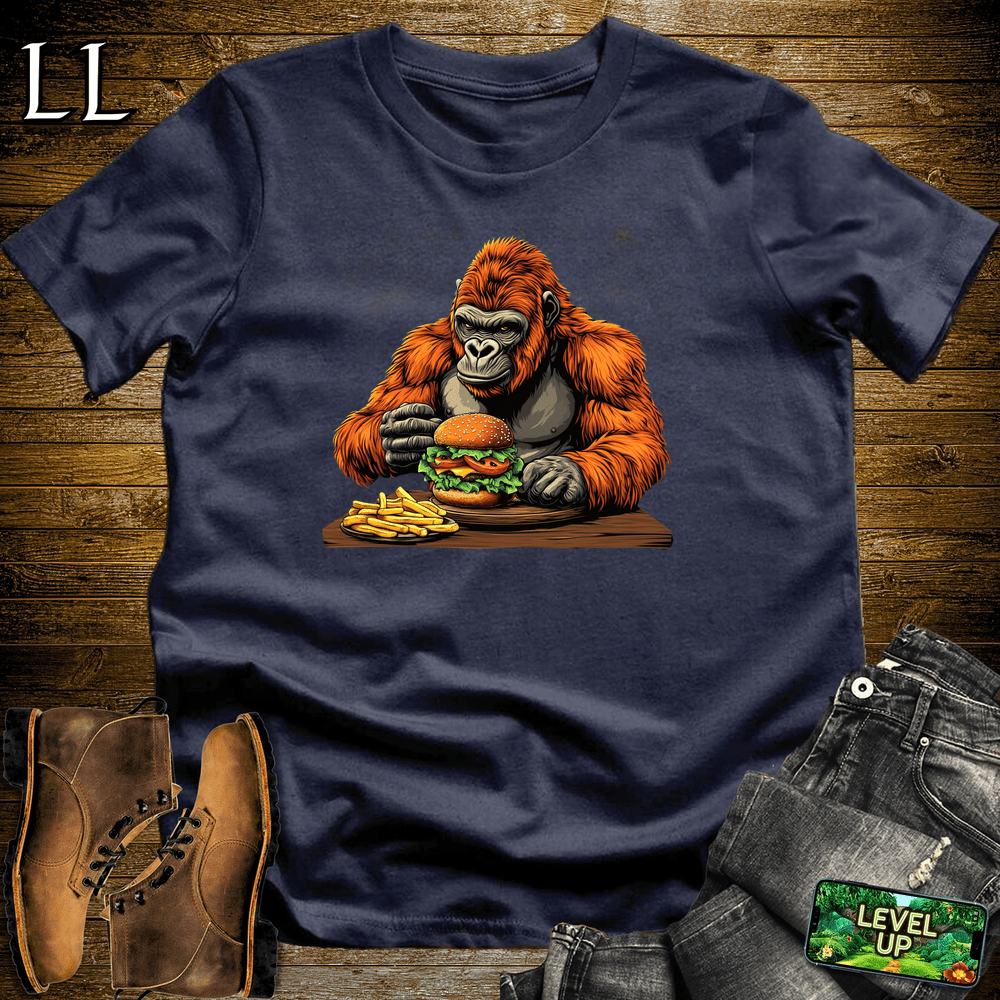 Cheeseburger Gorilla Navy | Funny Gorilla Food Tee