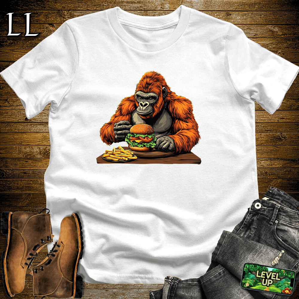 Cheeseburger Gorilla White | Funny Gorilla Food Tee