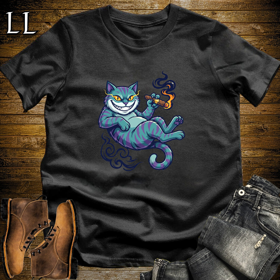 Cheshire Cat Grinning Cigar T-Shirt Black | Grinning Cheshire Cat Cigar Tee