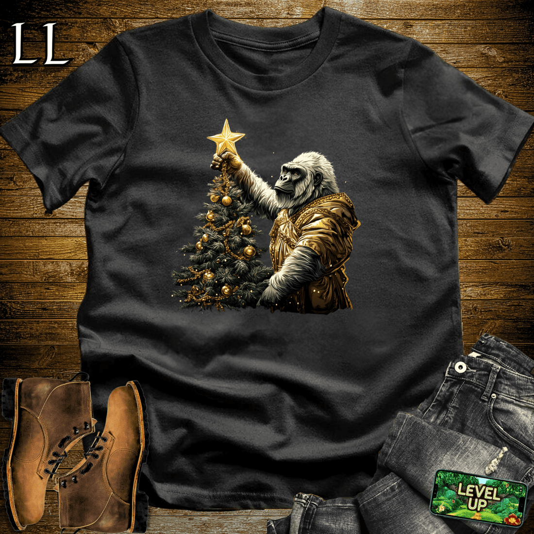 Christmas Star Gorilla Softstyle Tee Black | Holiday Tee