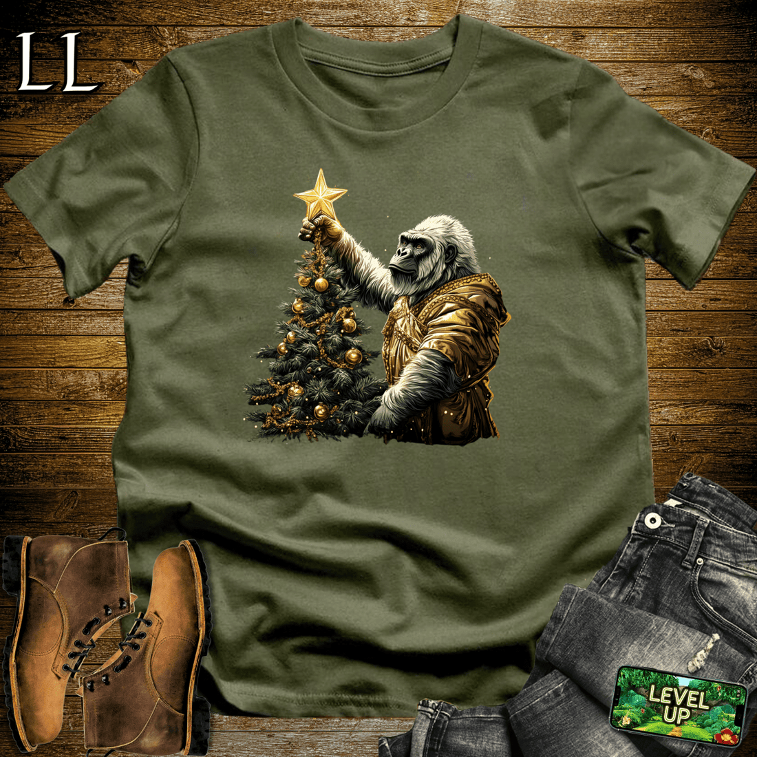 Christmas Star Gorilla Softstyle Tee Military Green | Holiday Tee