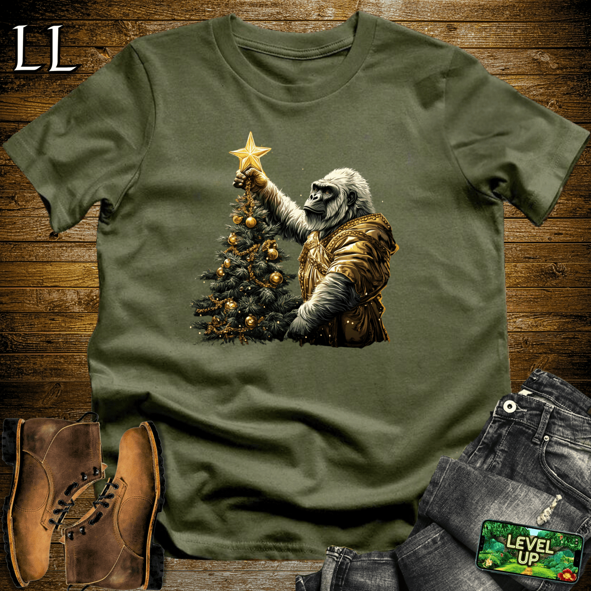 Christmas Star Gorilla Softstyle Tee - Military Green - LegacyLayers