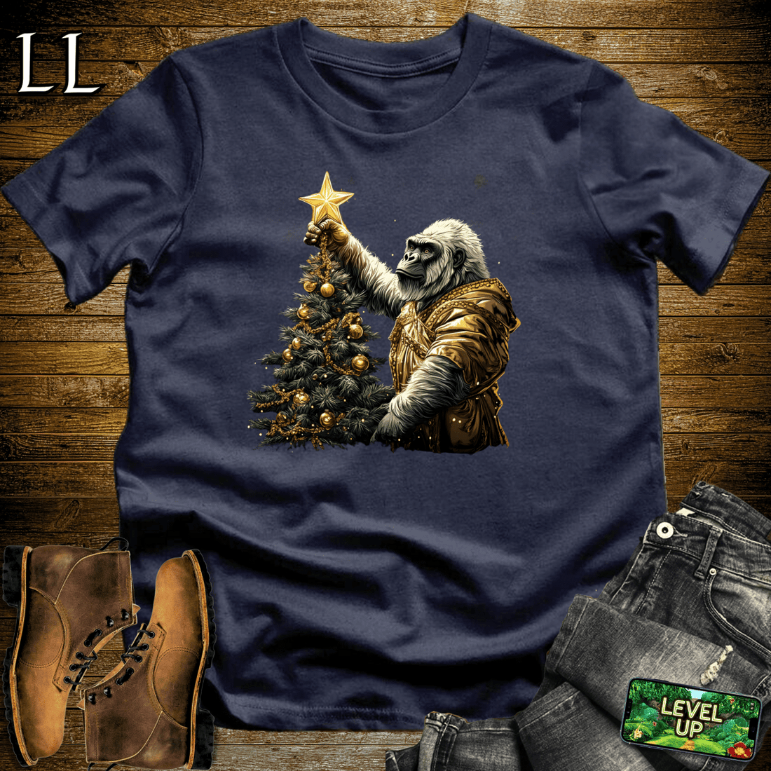 Christmas Star Gorilla Softstyle Tee Navy | Holiday Tee