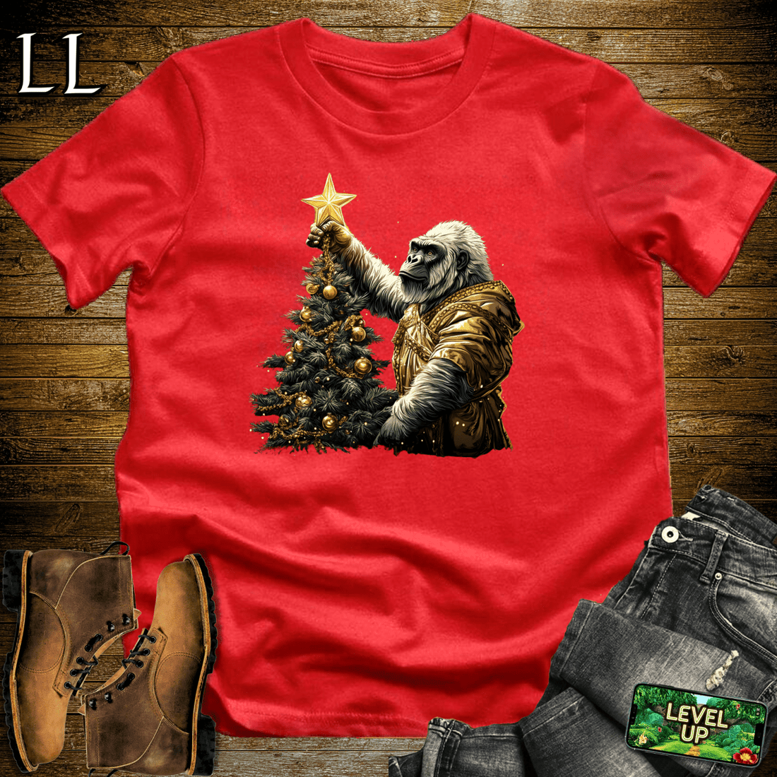 Christmas Star Gorilla Softstyle Tee Red | Holiday Tee