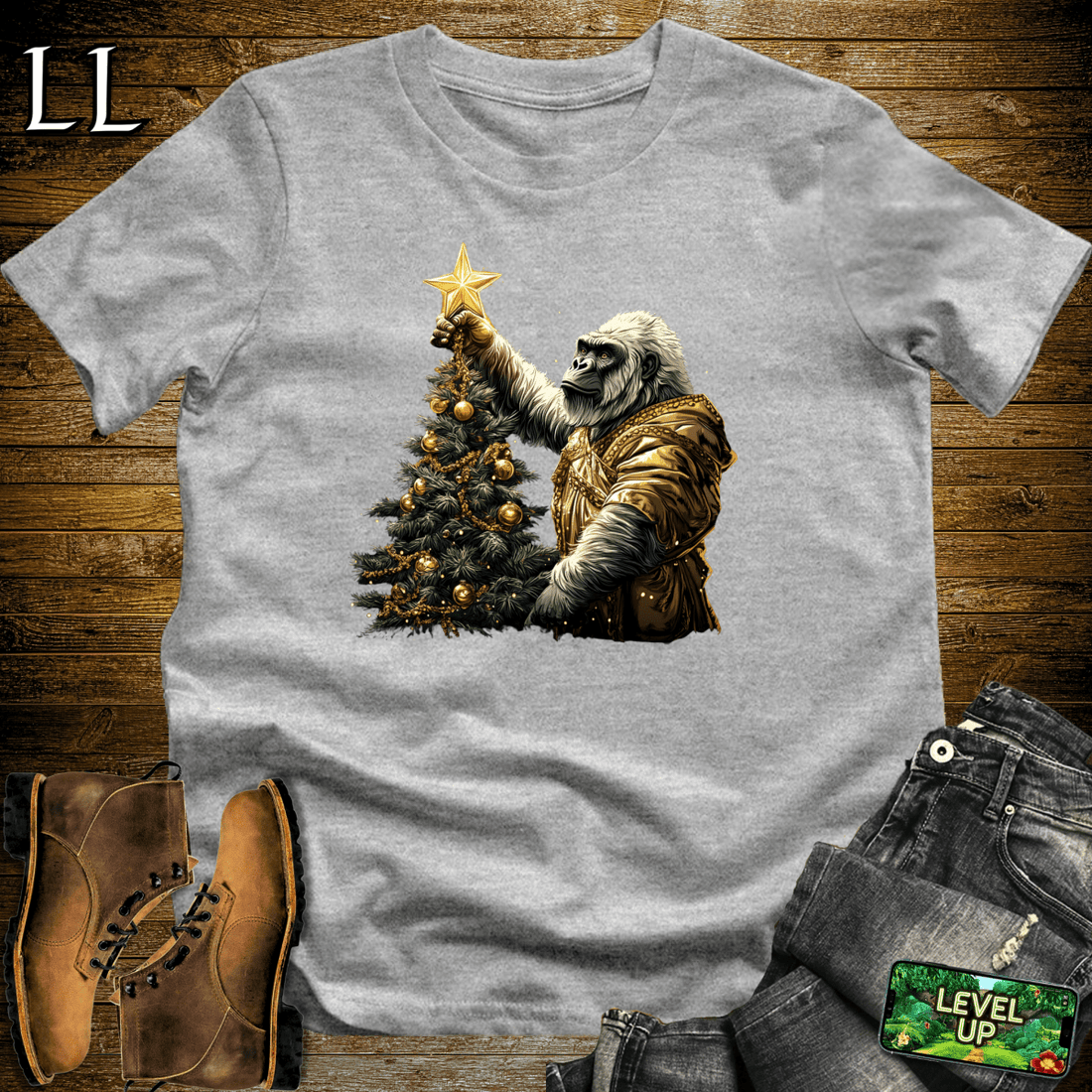 Christmas Star Gorilla Softstyle Tee Sport Grey | Holiday Tee