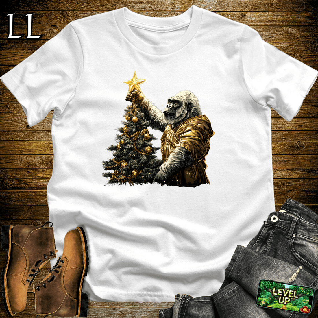 Christmas Star Gorilla Softstyle Tee White | Holiday Tee