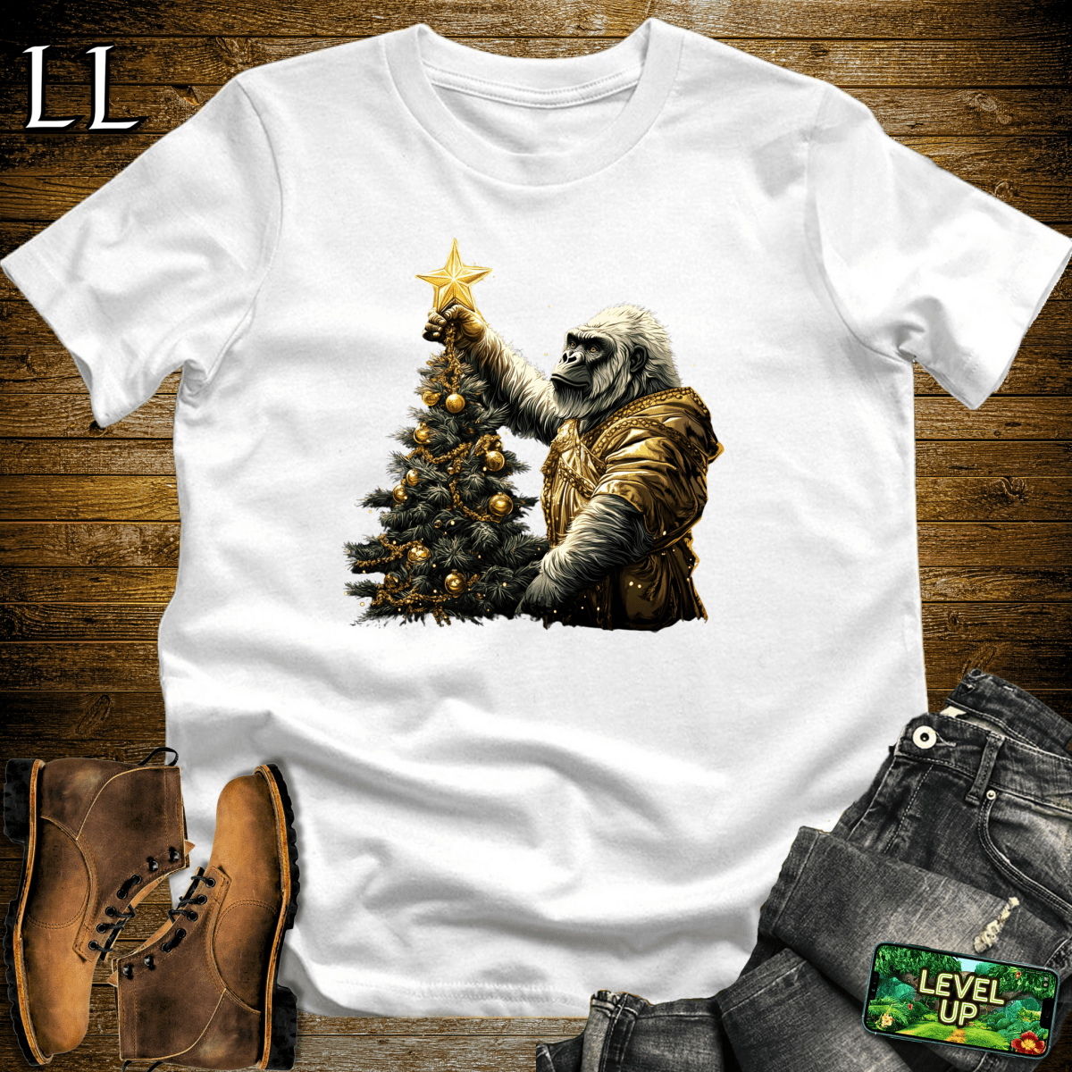 Christmas Star Gorilla Softstyle Tee - White - LegacyLayers