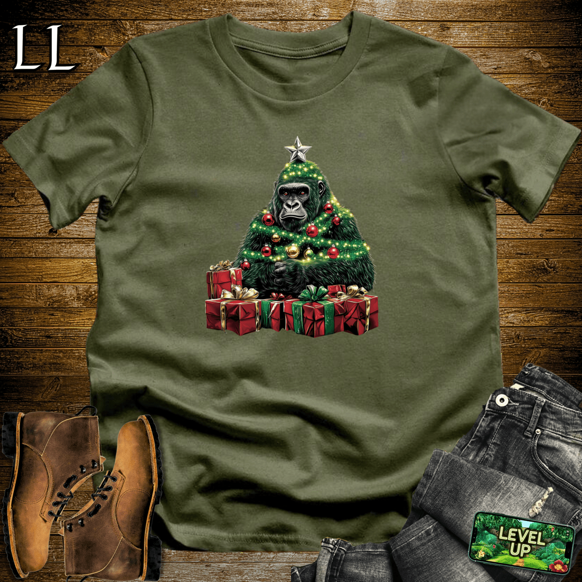 Christmas Tree Gorilla Softstyle Tee - Military Green - LegacyLayers
