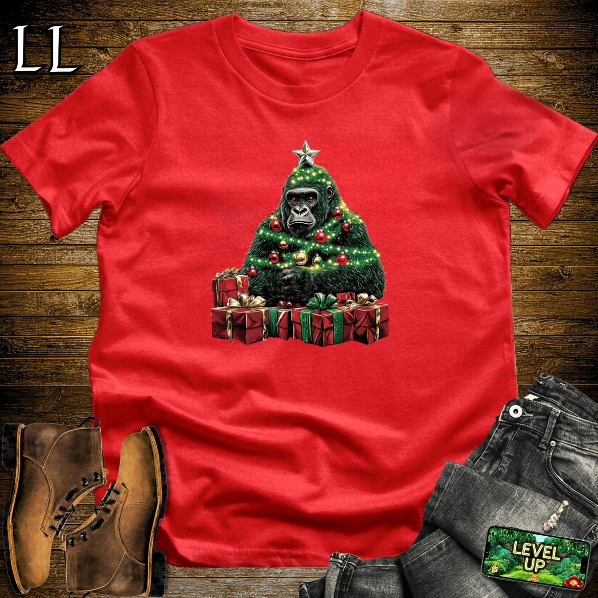 Christmas Tree Gorilla Softstyle Tee - Red - LegacyLayers