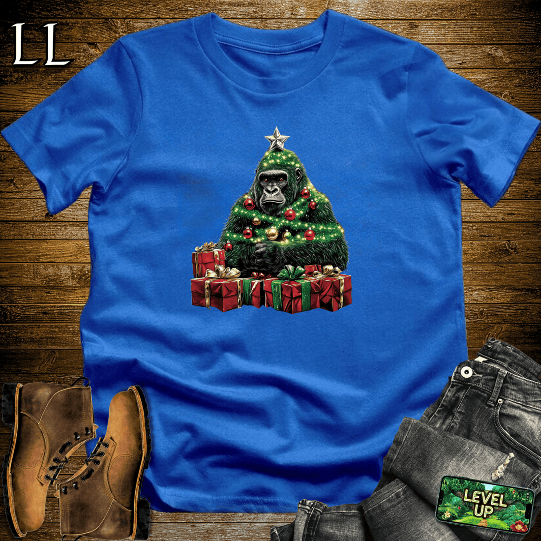 Christmas Tree Gorilla Softstyle Tee Royal Blue | Holiday Tee