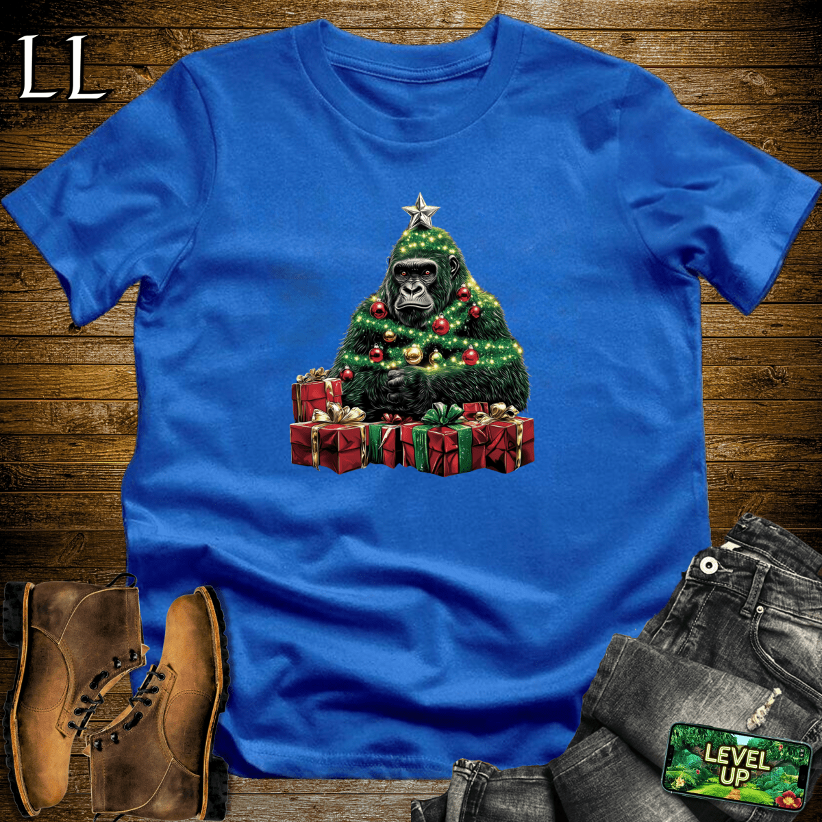 Christmas Tree Gorilla Softstyle Tee - Royal - LegacyLayers