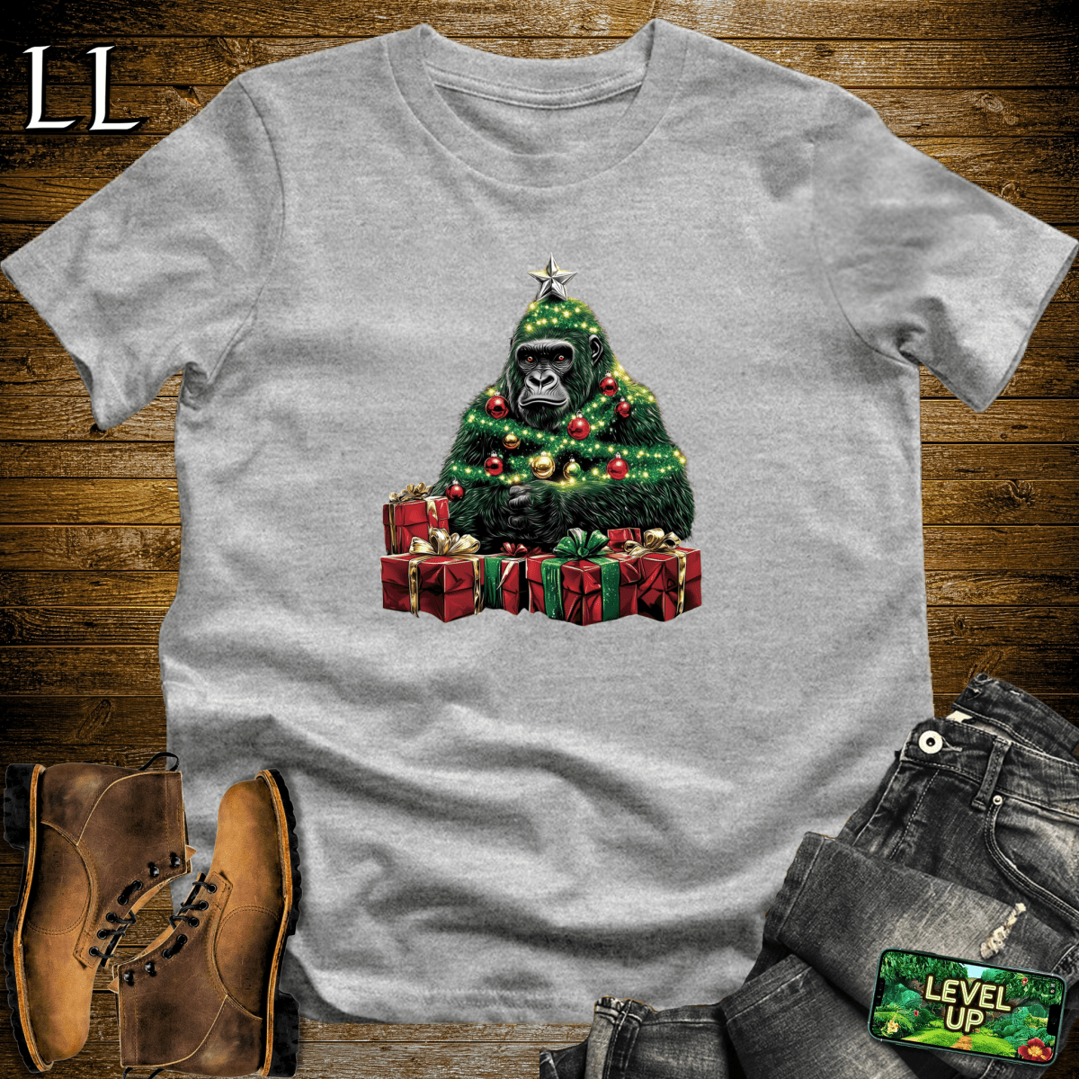 Christmas Tree Gorilla Softstyle Tee - Sport Grey - LegacyLayers