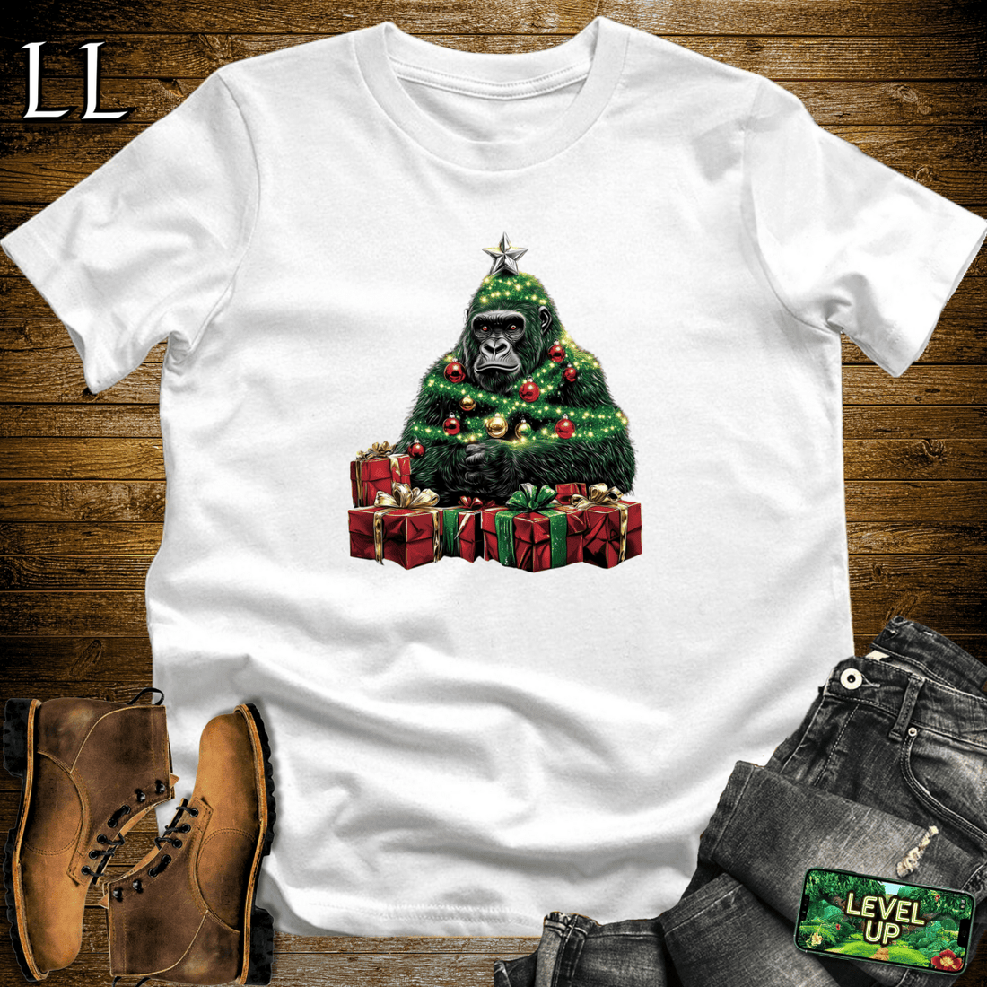 Christmas Tree Gorilla Softstyle Tee White | Holiday Tee