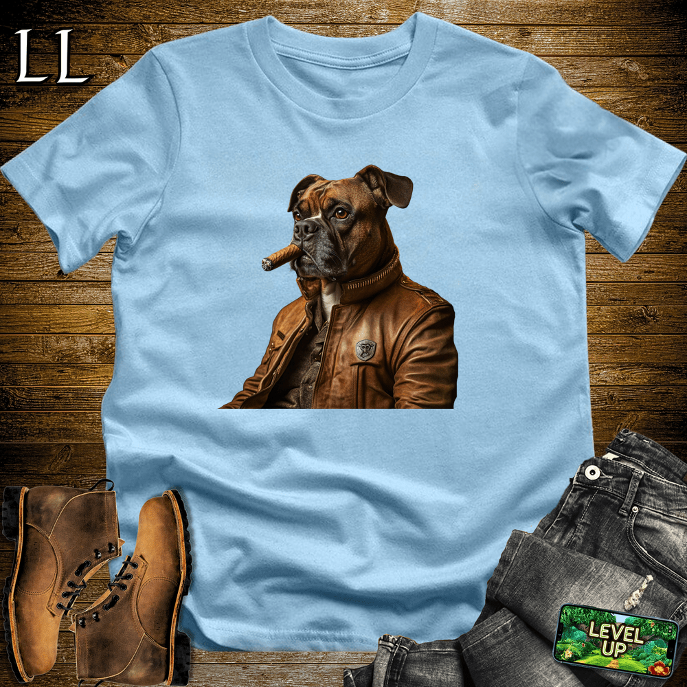 Boxer Dog Cigar Shirt Light Blue | Dog Lover Cigar Tee