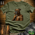 Boxer Dog Cigar Shirt Military Green | Dog Lover Cigar Tee