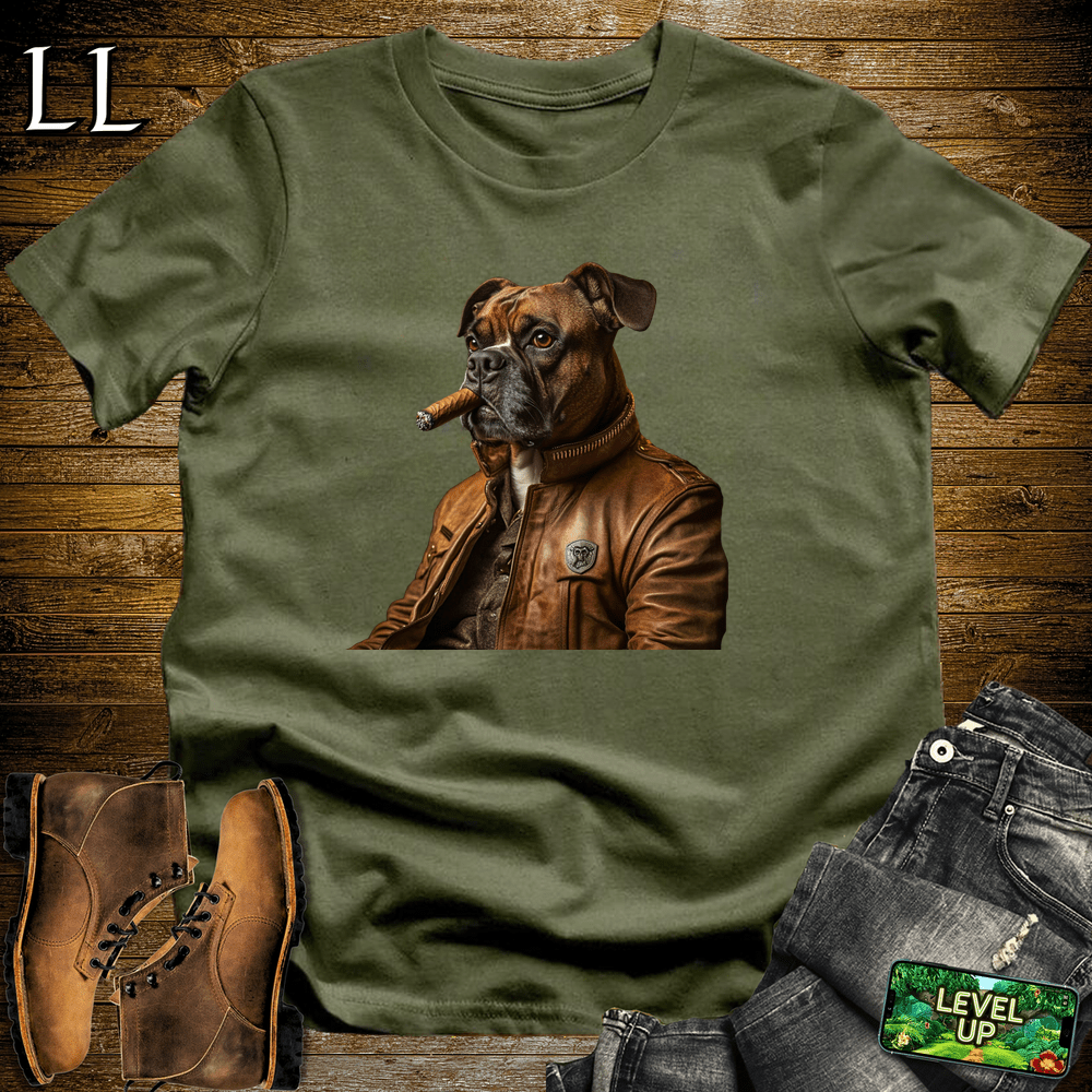 Boxer Dog Cigar Shirt Military Green | Dog Lover Cigar Tee