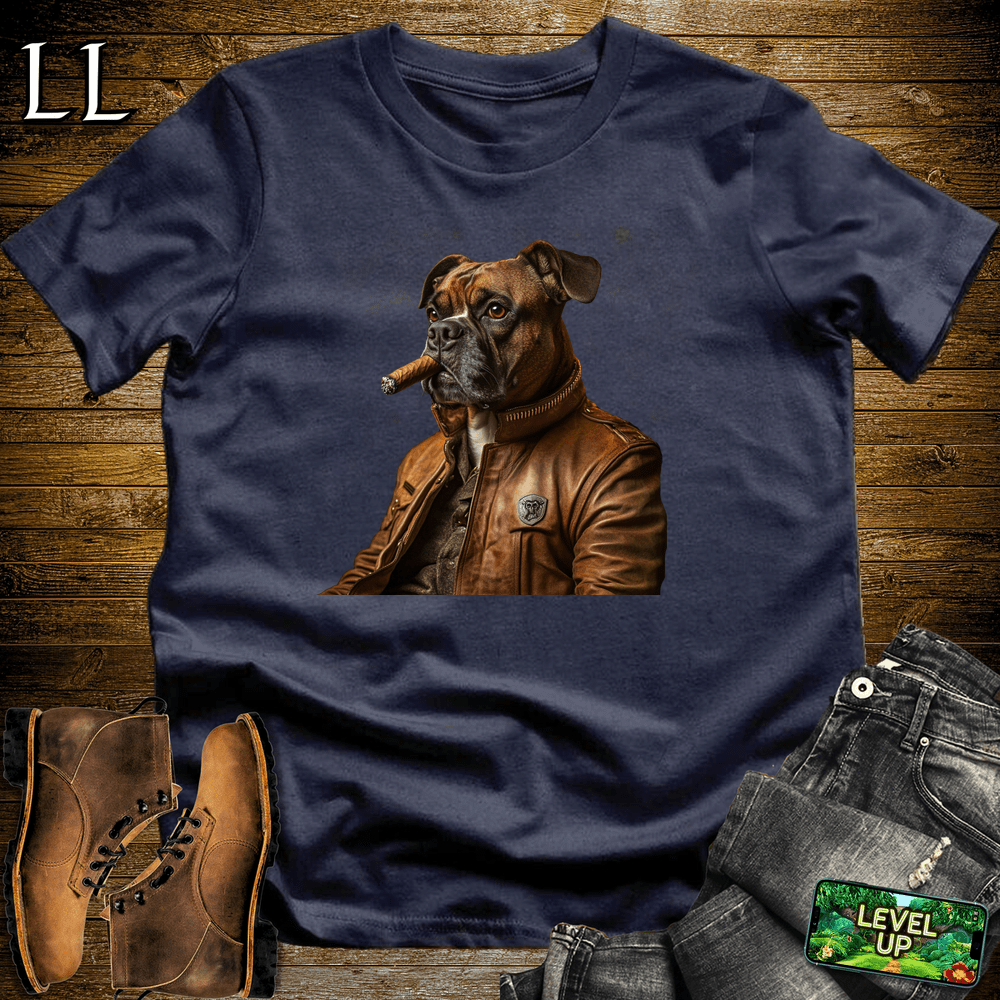 Boxer Dog Cigar Shirt Navy | Dog Lover Cigar Tee