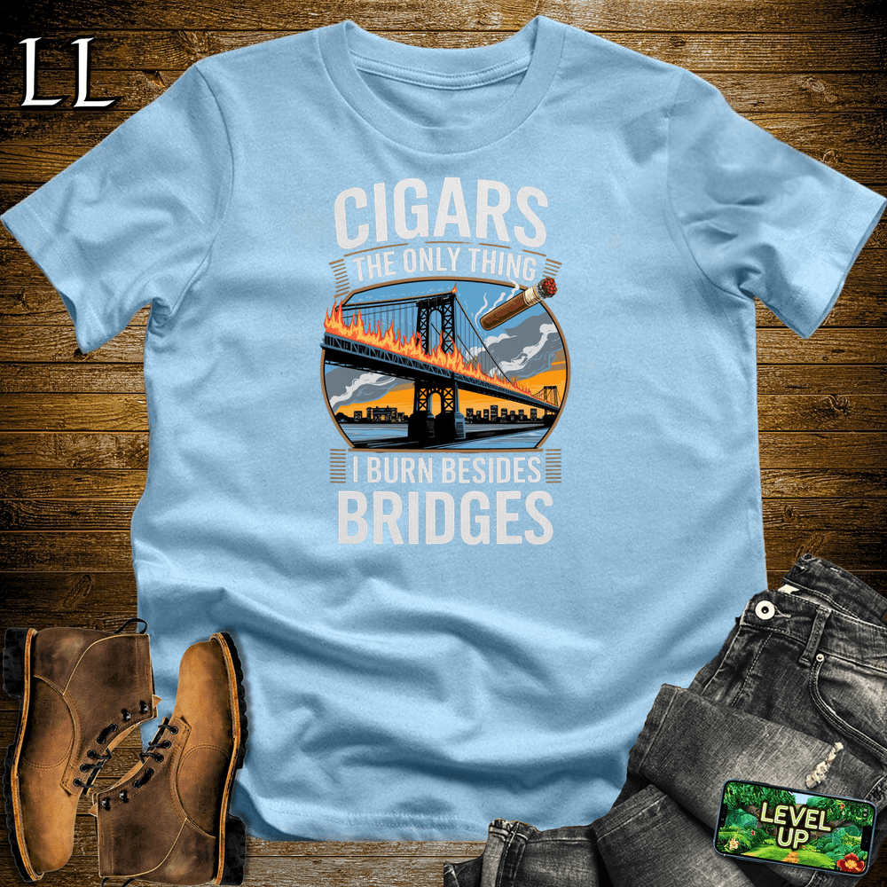 Cigar Burn Bridges Shirt Light Blue | Bold Cigar Lover Tee