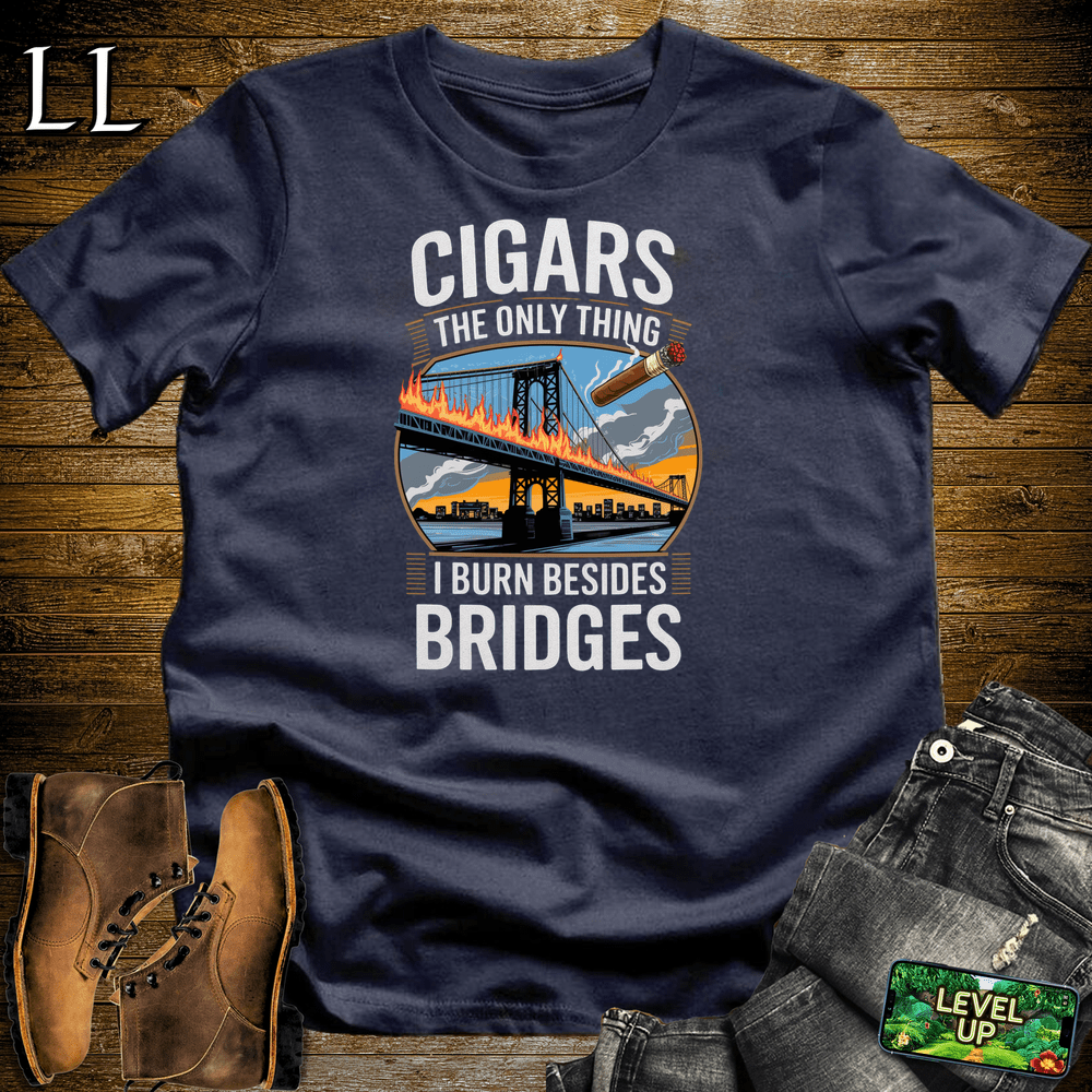 Cigar Burn Bridges Shirt Navy | Bold Cigar Lover Tee