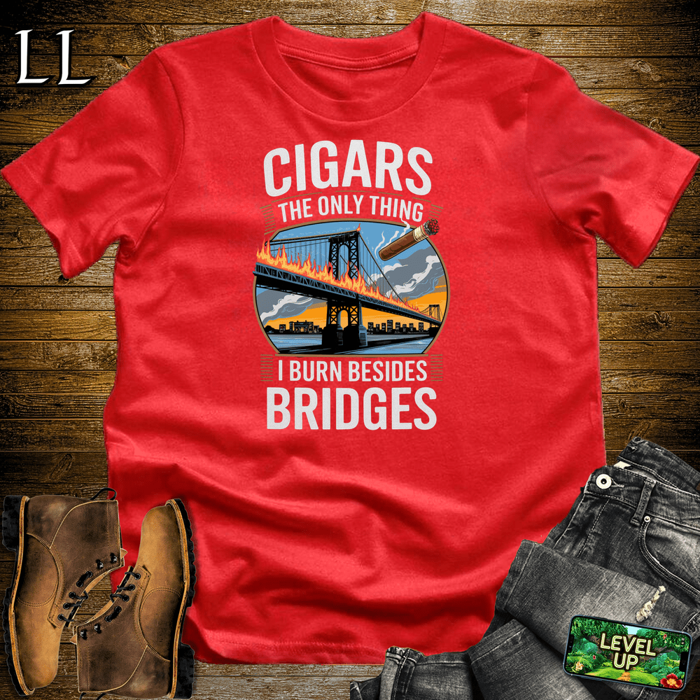 Cigar Burn Bridges Shirt Red | Bold Cigar Lover Tee