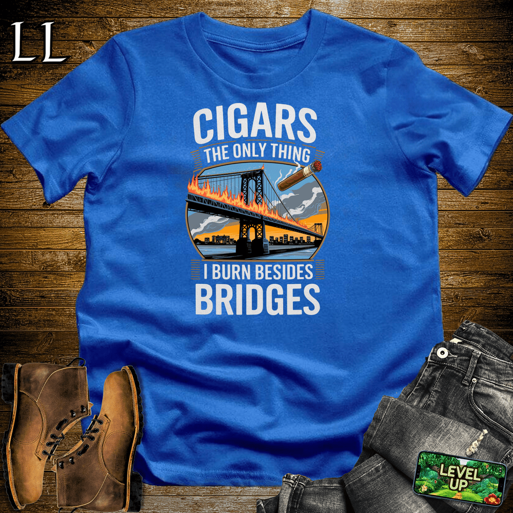 Cigar Burn Bridges Shirt Royal Blue | Bold Cigar Lover Tee