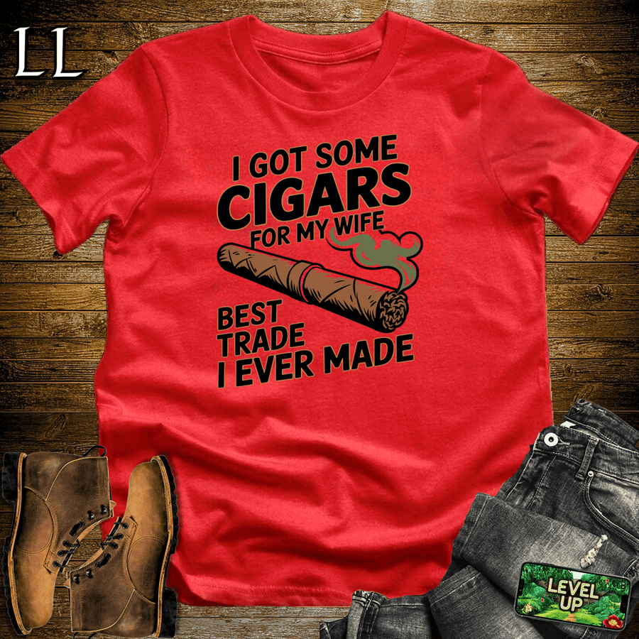 "Cigars For My Wife" funny cigar quote graphic tee in Red — by Legacy Layers