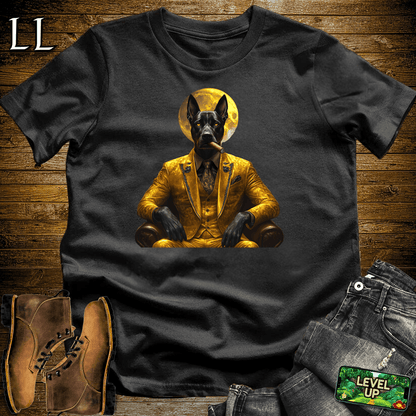 Bold illustrated Doberman smoking a cigar graphic tee in Black — Cigar Doberman by Legacy Layers