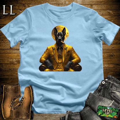 Bold illustrated Doberman smoking a cigar graphic tee in Light Blue — Cigar Doberman by Legacy Layers