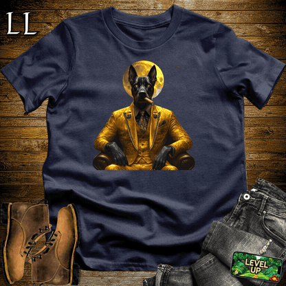 Bold illustrated Doberman smoking a cigar graphic tee in Navy — Cigar Doberman by Legacy Layers