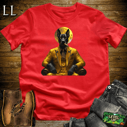 Bold illustrated Doberman smoking a cigar graphic tee in Red — Cigar Doberman by Legacy Layers
