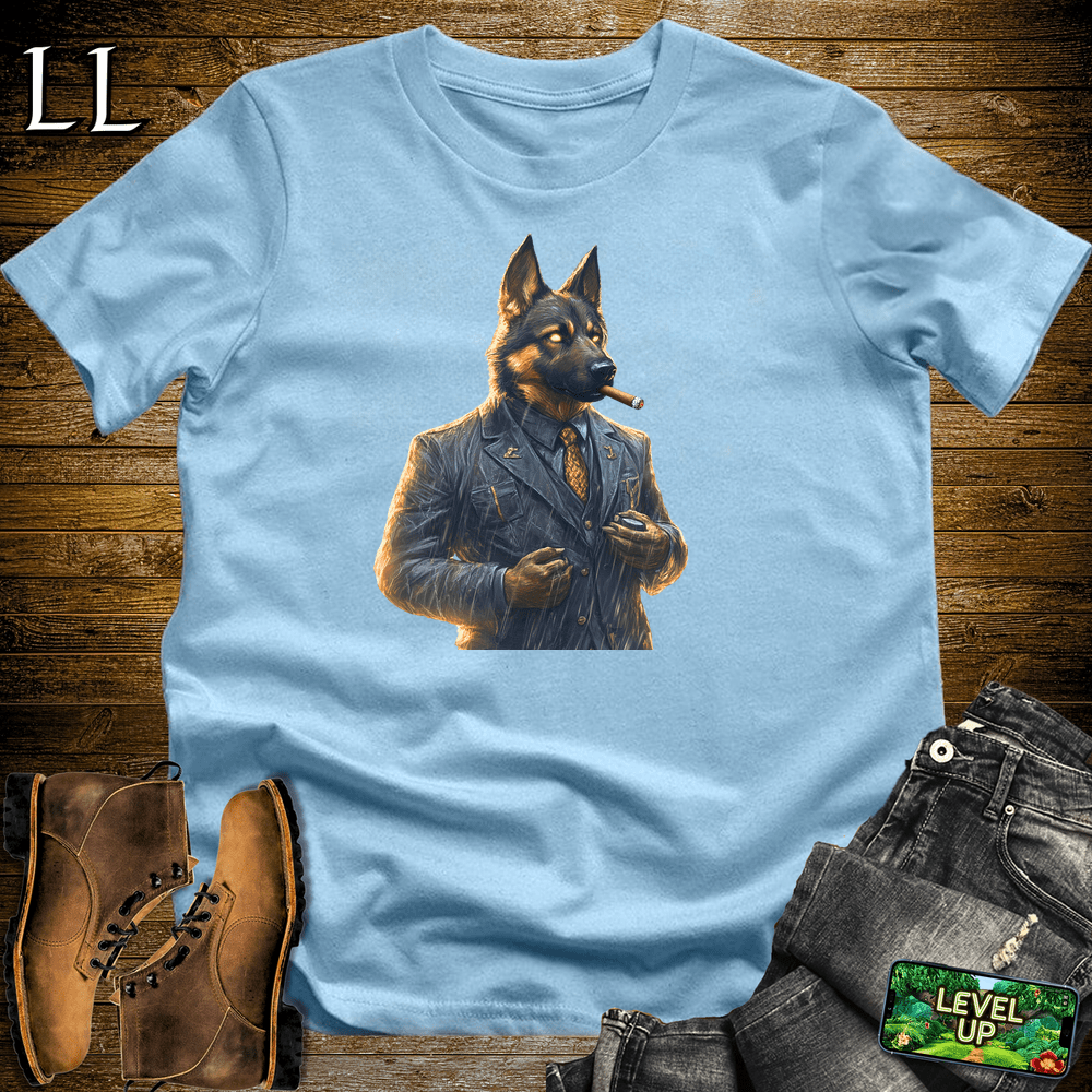 German Shepherd Cigar Shirt Light Blue | Dog Lover Cigar Tee