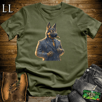 German Shepherd Cigar Shirt Military Green | Dog Lover Cigar Tee