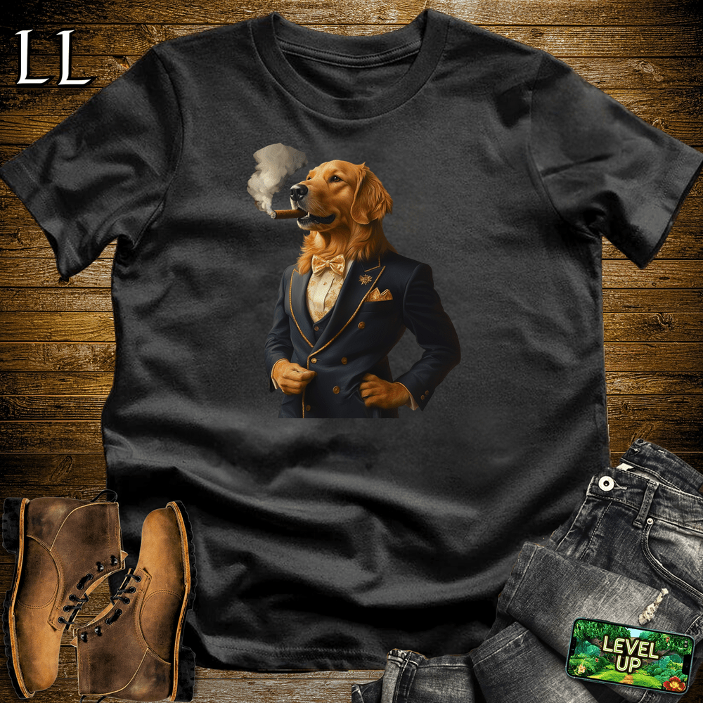 Golden Retriever Cigar Shirt Black | Dog Lover Cigar Tee