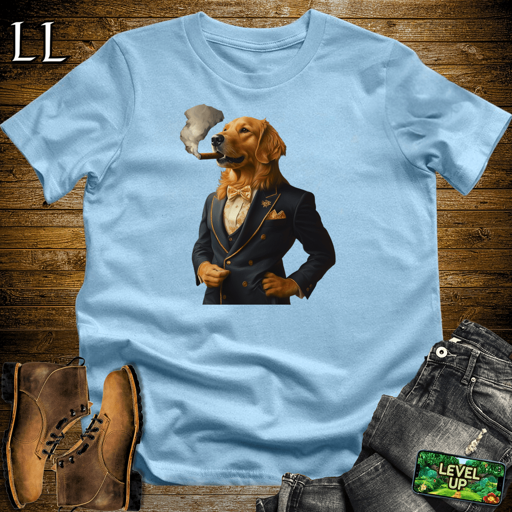 Golden Retriever Cigar Shirt Light Blue | Dog Lover Cigar Tee