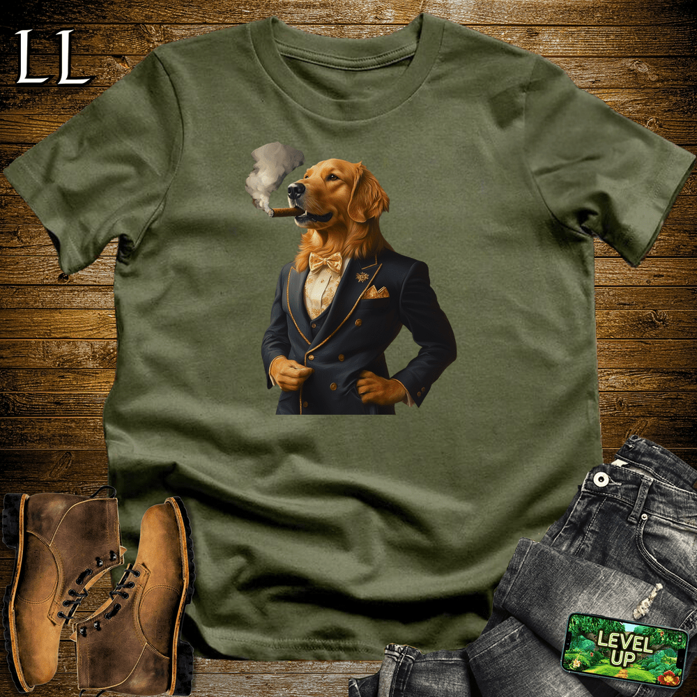 Golden Retriever Cigar Shirt Military Green | Dog Lover Cigar Tee