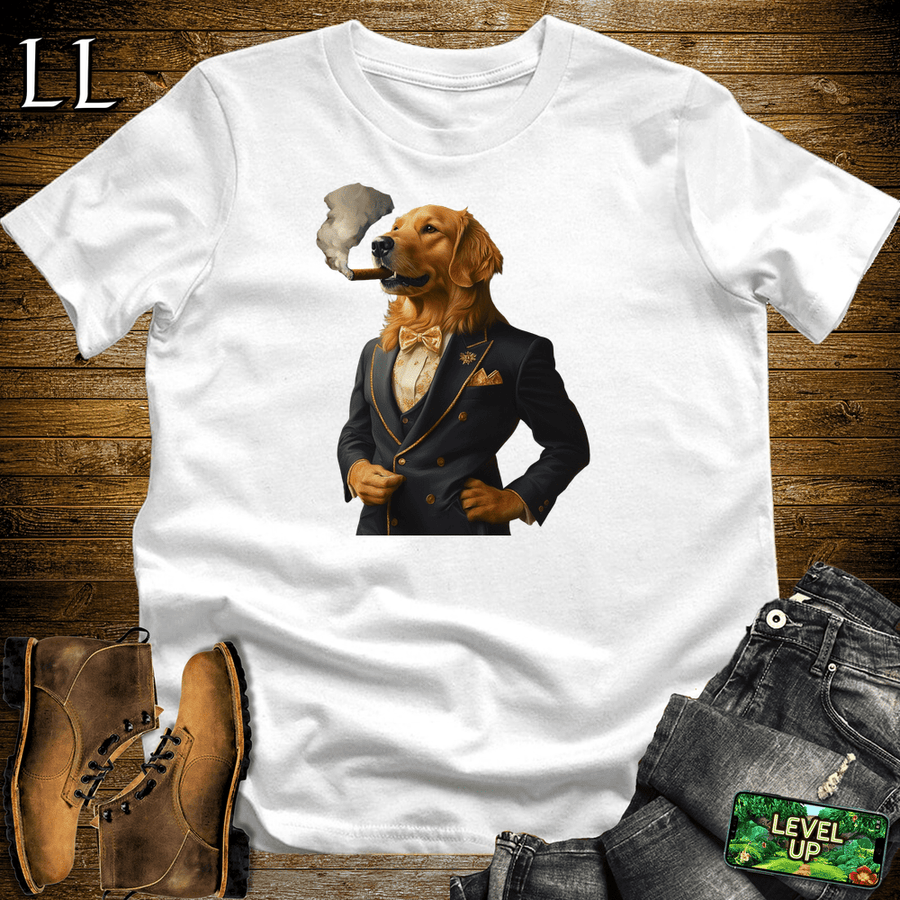 Golden Retriever Cigar Shirt White | Dog Lover Cigar Tee