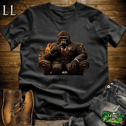 Gorilla in a suit smoking a cigar graphic tee in Black — Cigar Gorilla by Legacy Layers