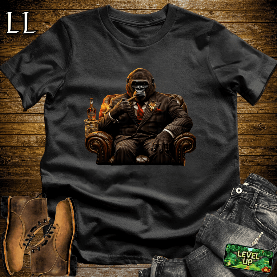 Gorilla in a suit smoking a cigar graphic tee in Black — Cigar Gorilla by Legacy Layers