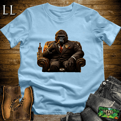 Gorilla in a suit smoking a cigar graphic tee in Light Blue — Cigar Gorilla by Legacy Layers