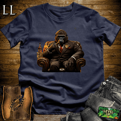 Gorilla in a suit smoking a cigar graphic tee in Navy — Cigar Gorilla by Legacy Layers