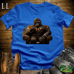 Gorilla in a suit smoking a cigar graphic tee in Royal Blue — Cigar Gorilla by Legacy Layers
