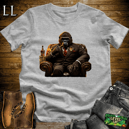 Gorilla in a suit smoking a cigar graphic tee in Sport Grey — Cigar Gorilla by Legacy Layers