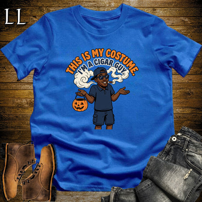 Cigar Guy Costume Trick-or-Treat Bucket Black Man T-Shirt Royal | Funny Halloween Cigar Shirt